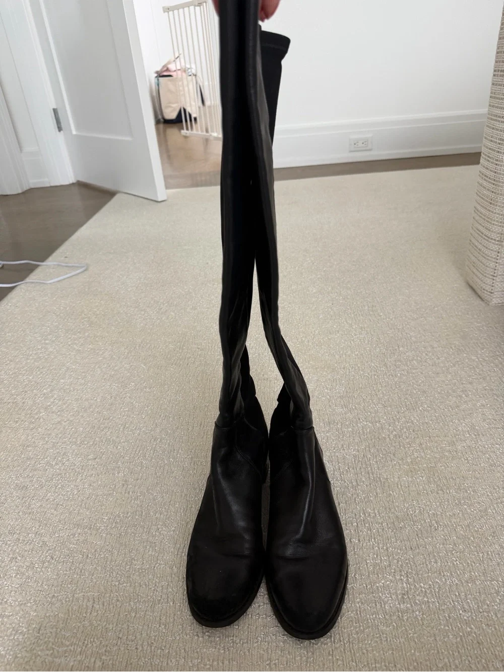 Stuart Weitzman Women's Black Over-the-Knee Stretch Leather Boots - size 7